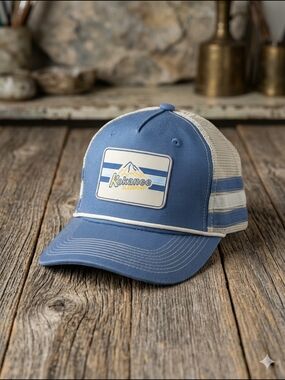 Vintage Kokanee Beer Trucker Hat - Blue 3 Stripe adjustable Snap Back